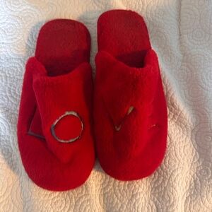Red Fuzzy Slippers with Love Embroidery